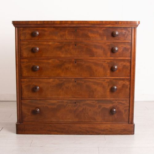 antique victorian flame mahogany ash lined chest of drawers - CATEGORY: ANTIQUE CHEST OF DRAWERS - DATED VICTORIAN