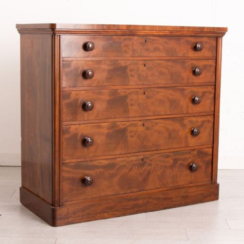 ANTIQUE VICTORIAN FLAME MAHOGANY ASH LINED CHEST OF DRAWERS - ADDITIONAL PHOTO 1