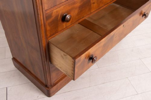 ANTIQUE VICTORIAN FLAME MAHOGANY ASH LINED CHEST OF DRAWERS - ADDITIONAL PHOTO 2