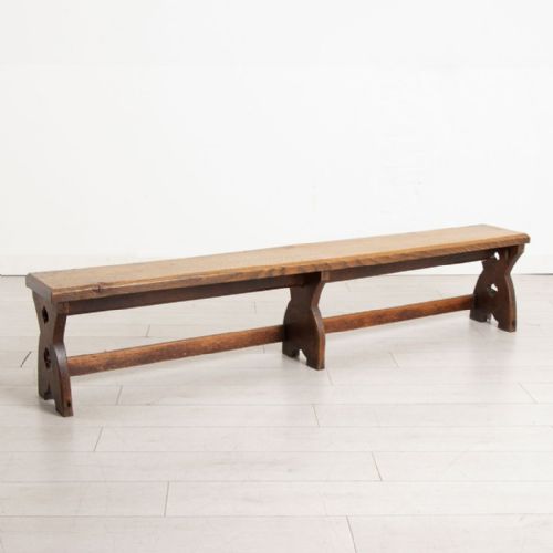 late 19th century solid oak bench in gothic style - CATEGORY: ANTIQUE FURNITURE - DATED 19TH CENTURY