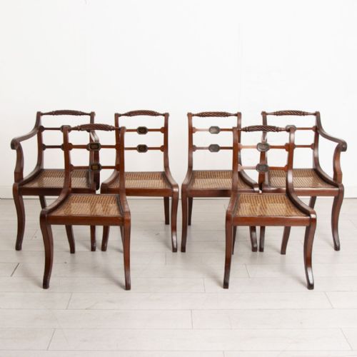 set of 6 antique mahogany sabre leg chairs with caned seats c1870 - CATEGORY: ANTIQUE CHAIRS - DATED 1870