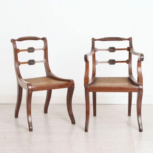 SET OF 6 ANTIQUE MAHOGANY SABRE LEG CHAIRS WITH CANED SEATS C1870 - ADDITIONAL PHOTO 1