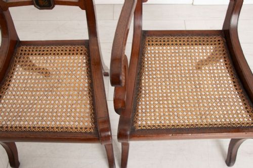 SET OF 6 ANTIQUE MAHOGANY SABRE LEG CHAIRS WITH CANED SEATS C1870 - ADDITIONAL PHOTO 5
