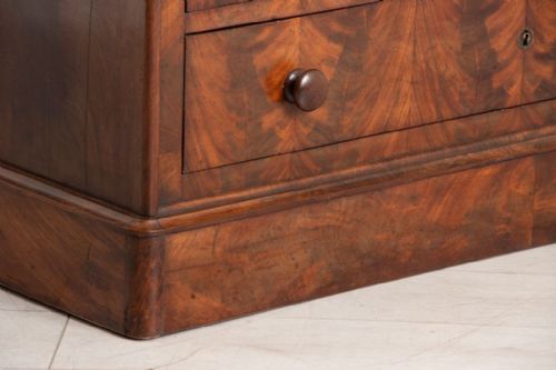 ANTIQUE FRENCH FLAME MAHOGANY CHEST OF DRAWERS WITH GREY MARBLE TOP C1870 - ADDITIONAL PHOTO 2