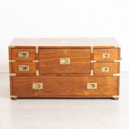 antique brass bound teak military campaign chest c1870 - CATEGORY: ANTIQUE CHEST OF DRAWERS - DATED 1870