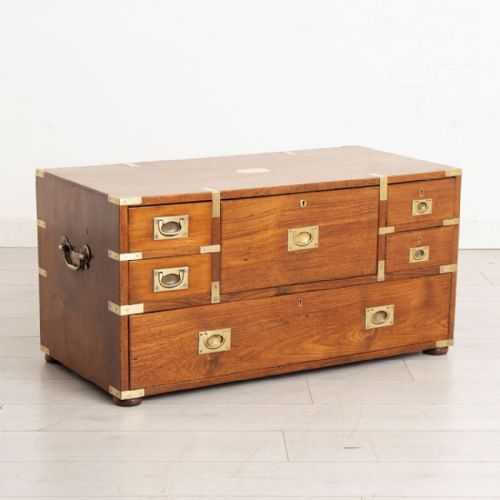 ANTIQUE BRASS BOUND TEAK MILITARY CAMPAIGN CHEST C1870 - ADDITIONAL PHOTO 1