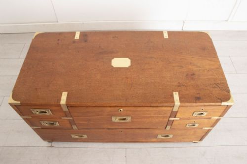 ANTIQUE BRASS BOUND TEAK MILITARY CAMPAIGN CHEST C1870 - ADDITIONAL PHOTO 4