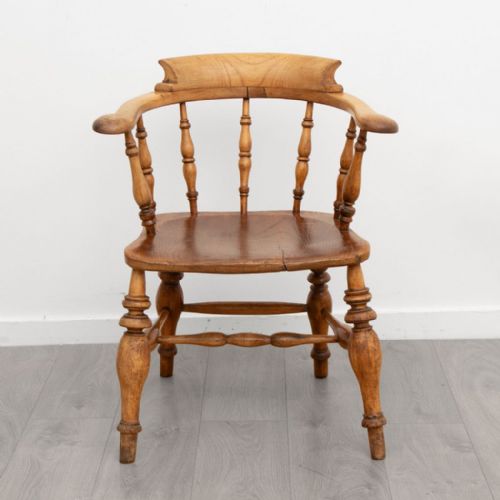 ANTIQUE ELM BOW BACK CAPTAINS CHAIR - ADDITIONAL PHOTO 1