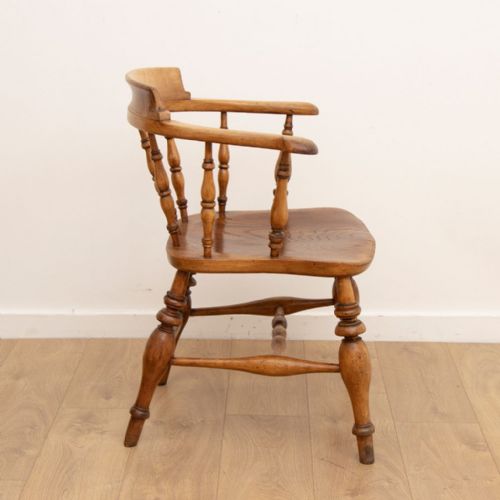 ANTIQUE ELM BOW BACK CAPTAINS CHAIR - ADDITIONAL PHOTO 3