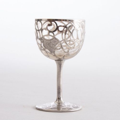 art nouveau silver overlay wine glass c1910 - CATEGORY: ANTIQUE SILVER - DATED 1910