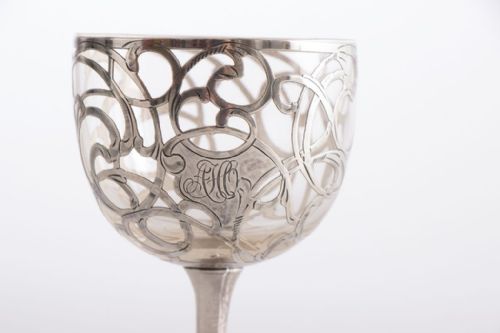 ART NOUVEAU SILVER OVERLAY WINE GLASS C1910 - ADDITIONAL PHOTO 2