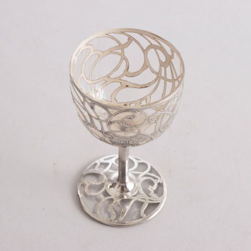 ART NOUVEAU SILVER OVERLAY WINE GLASS C1910 - ADDITIONAL PHOTO 3