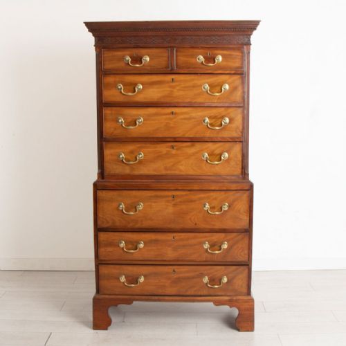 georgian mahogany secretaire chest on chest c1800 - CATEGORY: ANTIQUE CHEST OF DRAWERS - DATED GEORGIAN