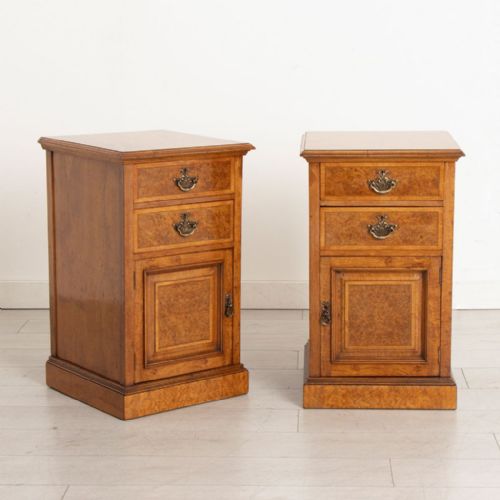 pair of pollard oak bedside cabinets with satinwood crossbanding c1890 - CATEGORY: ANTIQUE CUPBOARDS - DATED 1890