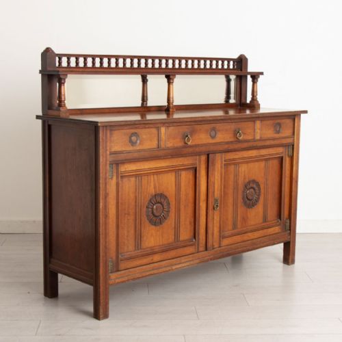WALNUT ARTS CRAFTS SIDEBOARD BY GILLOWS C1890 - ADDITIONAL PHOTO 1