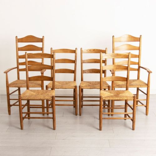 set of 6 arts crafts ladder back chairs by ernest gimson cotswold school c1910 - CATEGORY: ANTIQUE CHAIRS - DATED 1910