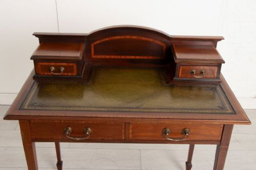ANTIQUE MAHOGANY WRITING TABLE WITH SATINWOOD CROSSBANDING - ADDITIONAL PHOTO 2