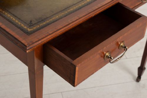 ANTIQUE MAHOGANY WRITING TABLE WITH SATINWOOD CROSSBANDING - ADDITIONAL PHOTO 3