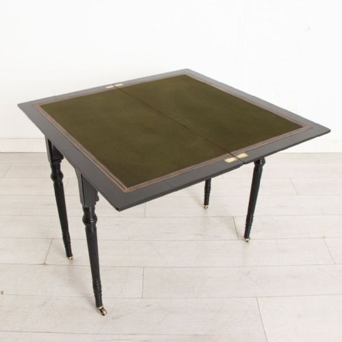 EBONISED MAHOGANY GAMES TABLE WITH AMBOYNA CROSSBANDED TOP BY LAMB OF MANCHESTER C1890 - ADDITIONAL PHOTO 1