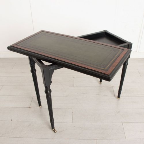 EBONISED MAHOGANY GAMES TABLE WITH AMBOYNA CROSSBANDED TOP BY LAMB OF MANCHESTER C1890 - ADDITIONAL PHOTO 3