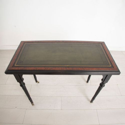 EBONISED MAHOGANY GAMES TABLE WITH AMBOYNA CROSSBANDED TOP BY LAMB OF MANCHESTER C1890 - ADDITIONAL PHOTO 4