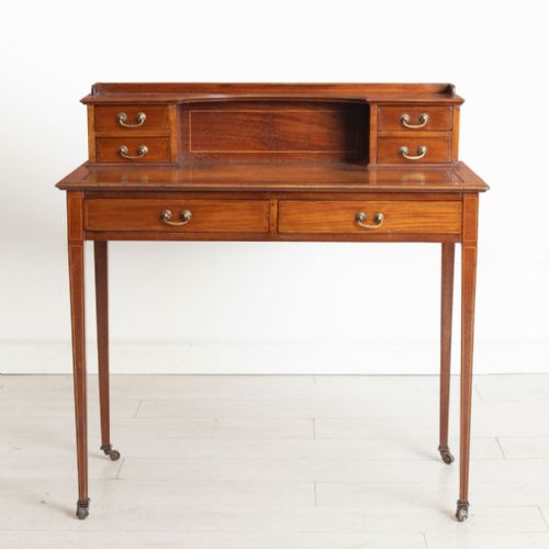 EDWARDIAN MAHOGANY WRITING TABLE WITH TAN LEATHER TOP C1900 - ADDITIONAL PHOTO 1