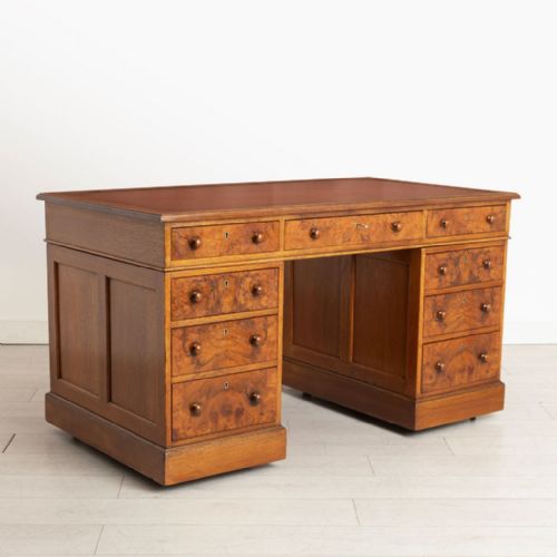 ANTIQUE OAK WALNUT PEDESTAL DESK C1880 - ADDITIONAL PHOTO 1