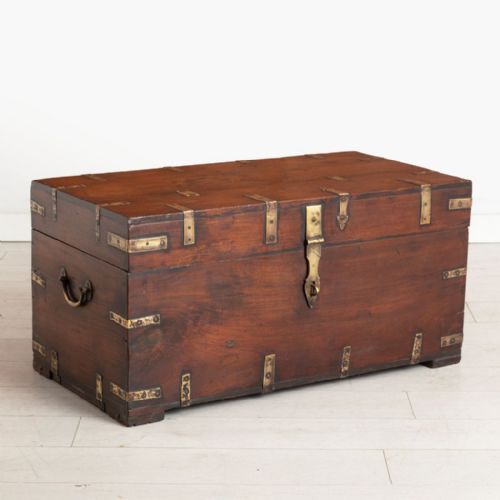 19TH CENTURY BRASS BOUND MILITARY STYLE TEAKWOOD TRUNK - ADDITIONAL PHOTO 1