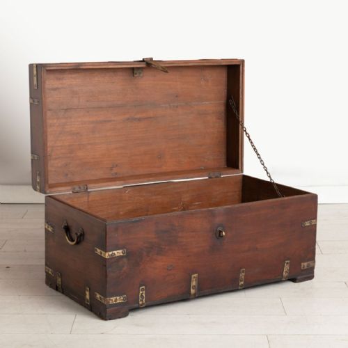 19TH CENTURY BRASS BOUND MILITARY STYLE TEAKWOOD TRUNK - ADDITIONAL PHOTO 2