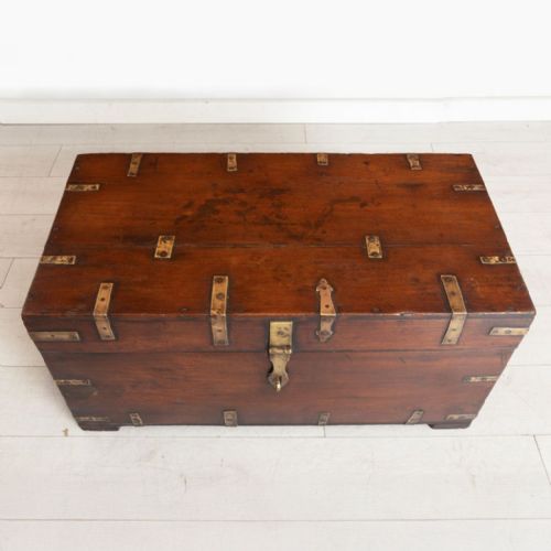 19TH CENTURY BRASS BOUND MILITARY STYLE TEAKWOOD TRUNK - ADDITIONAL PHOTO 3