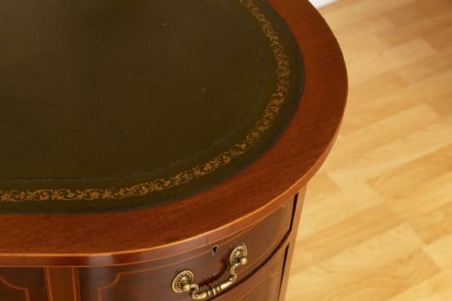 VICTORIAN MAHOGANY INLAID KIDNEY SHAPED DESK WITH LEATHER TOP - ADDITIONAL PHOTO 3