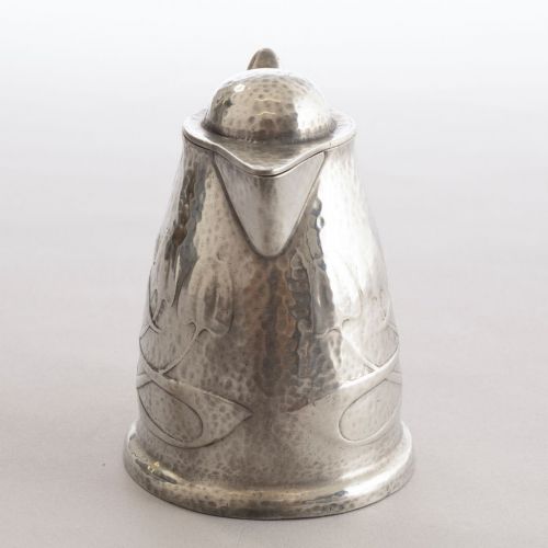PEWTER ART NOUVEAU JUG WITH ORIGINAL RATTAN HANDLE BY ARCHIBALD KNOX FOR LIBERTY CO C1903 - ADDITIONAL PHOTO 1