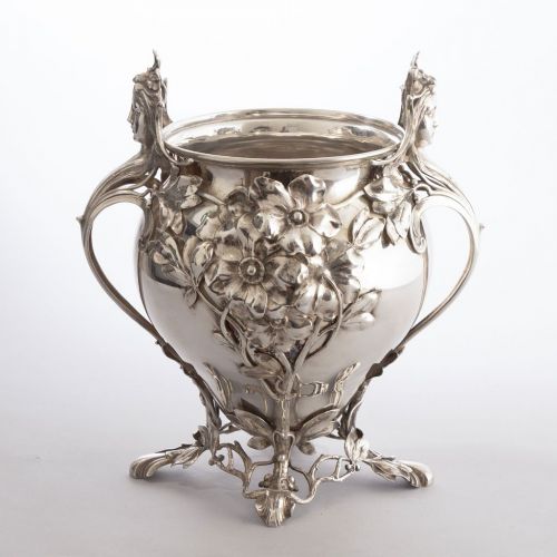 ART NOUVEAU CHAMPAGNE BUCKET WITH TENDRILS FLOWER HEADS BY WMF