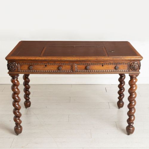 19TH CENTURY NEOJACOBEAN ARCHITECT'S DESK IN OAK WITH LEATHER TOP - ADDITIONAL PHOTO 1