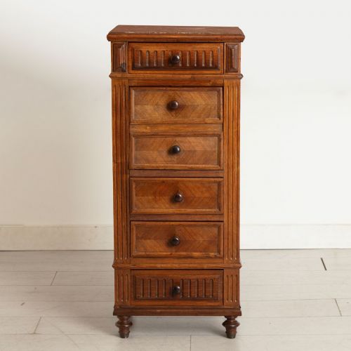 ANTIQUE FRENCH BEDSIDE CHEST IN ROSEWOOD WITH MARBLE TOP - ADDITIONAL PHOTO 1