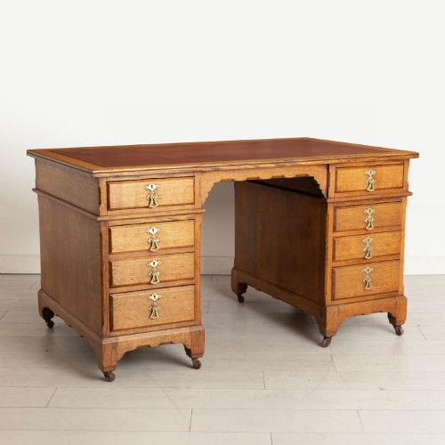 ARTS CRAFTS OAK PEDESTAL DESK C1900 - ADDITIONAL PHOTO 1
