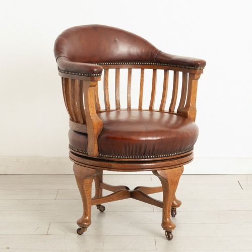 Antique Swivel Library Chair in Oak C.1900