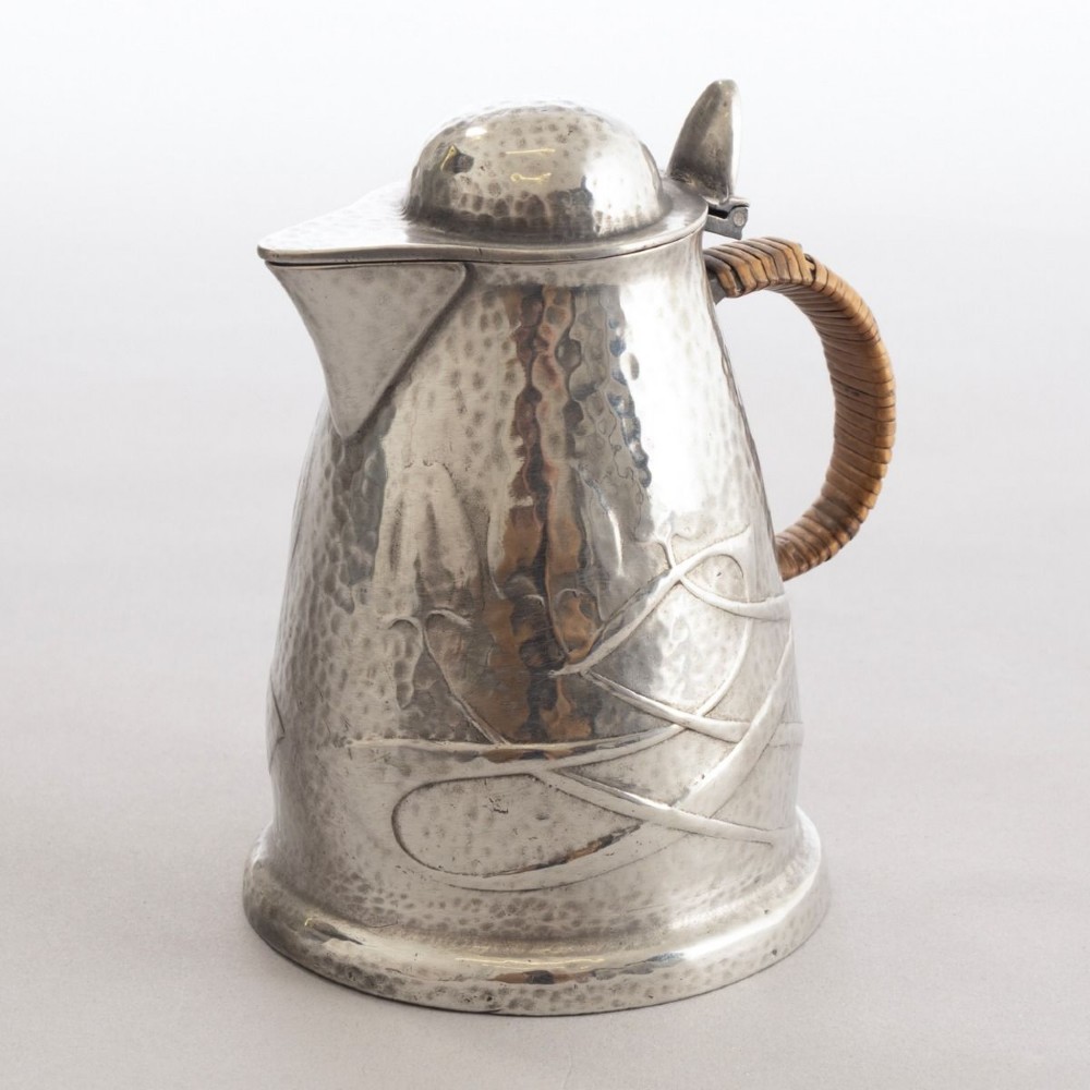 Pewter Art Nouveau Jug with Original Rattan Handle by Archibald Knox for Liberty & Co c.1903
