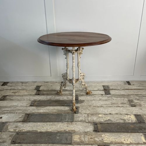 VICTORIAN CAST IRON MAHOGANY CAFE TABLE - ADDITIONAL PHOTO 1