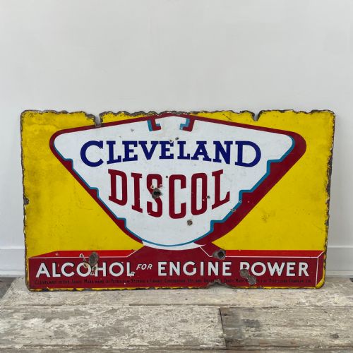1930's enamel advertising sign cleveland discol - CATEGORY: ANTIQUE MISCELLANEOUS - DATED 1930