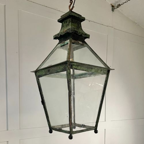 large victorian copper lantern pendant light - CATEGORY: ANTIQUE LIGHTING - DATED 19TH CENTURY