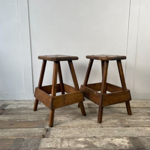 pair 19th c pine and elm stools - CATEGORY: ANTIQUE STOOLS - DATED 19TH CENTURY