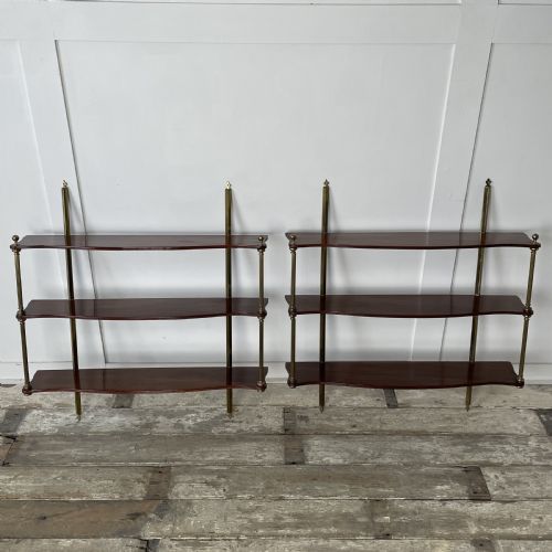 pair of edwardian serpentine 3 tier wall shelves - CATEGORY: ANTIQUE FURNITURE - DATED EDWARDIAN