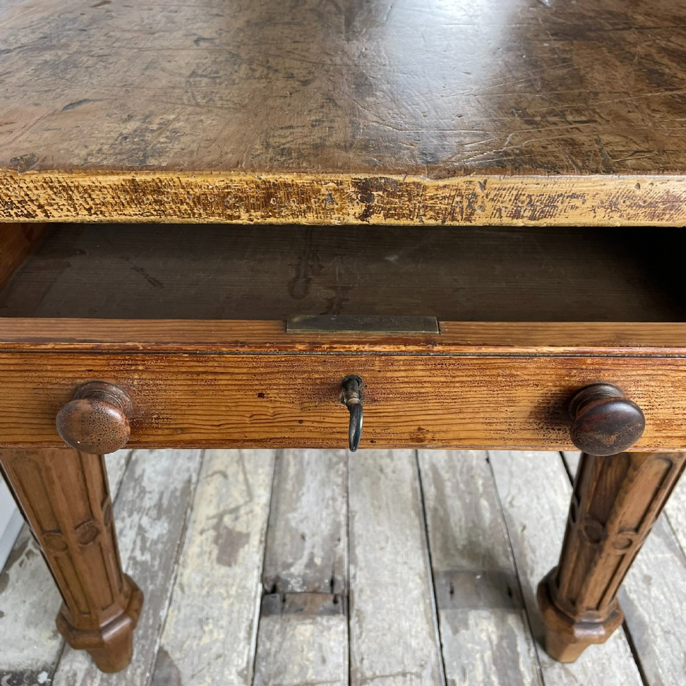 19th C. Pine Gothic Revival Library Table View V
