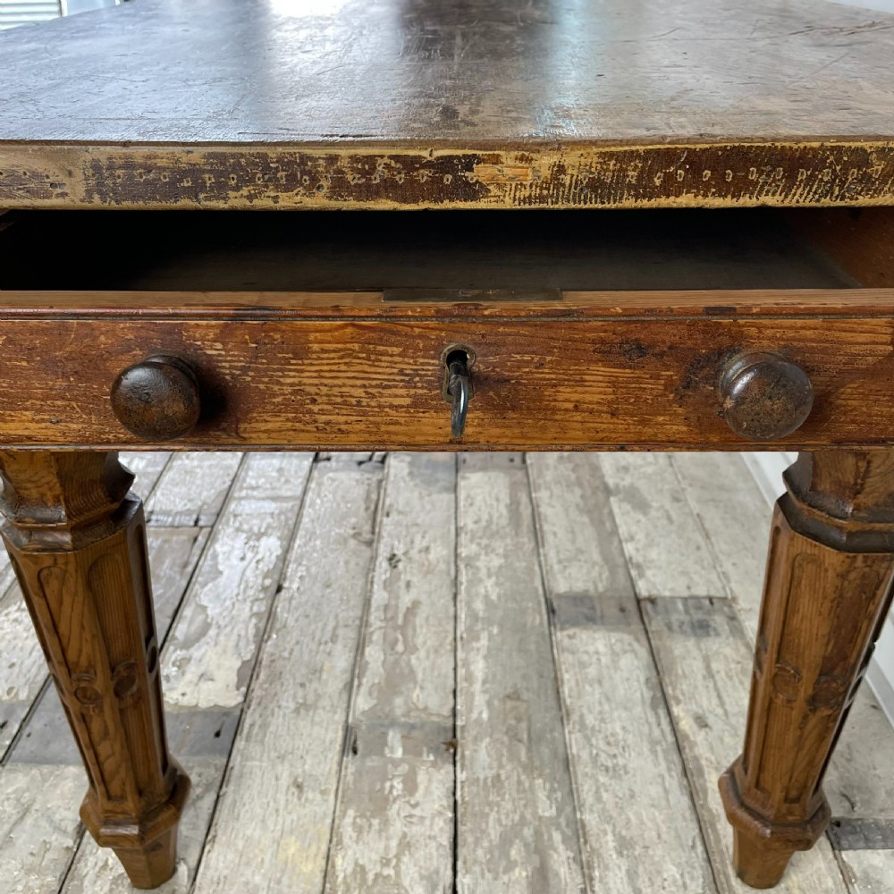 19th C. Pine Gothic Revival Library Table View VII