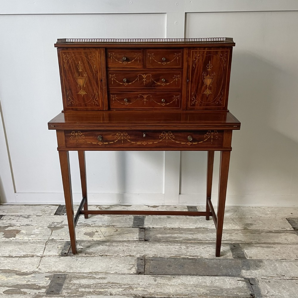 Edwardian Mahogany Inlaid Ladies Writing Desk View II