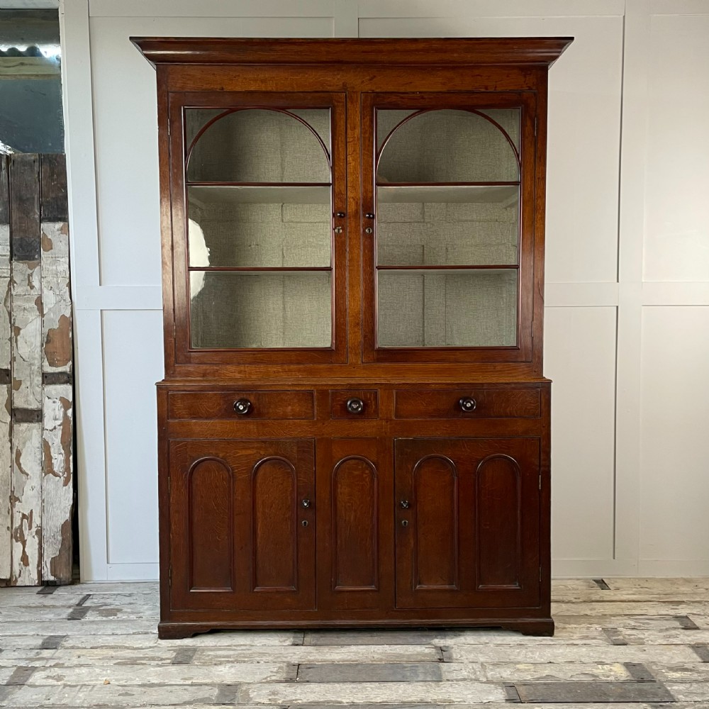 19th C. Welsh Oak Glazed Kitchen Cupboard