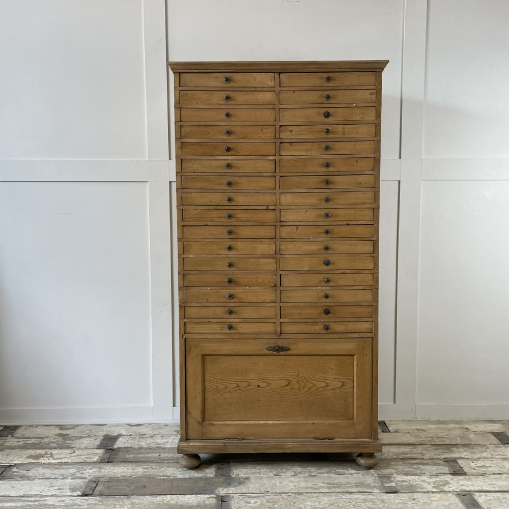 Early 20th C. Pine Bank of Drawers