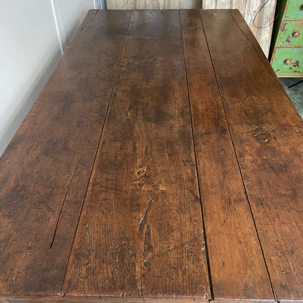 Early 19th C. French Oak & Elm Kitchen Table View IX