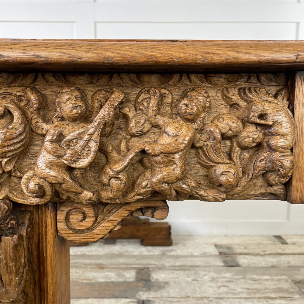 19th C. Carved Oak Library Table View XXI